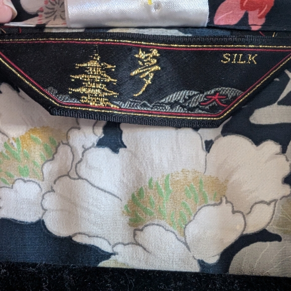 VTG 100% Silk Mid-Century Japanese Kimono Robe Navy Blue Floral Mid - Picture 8 of 8